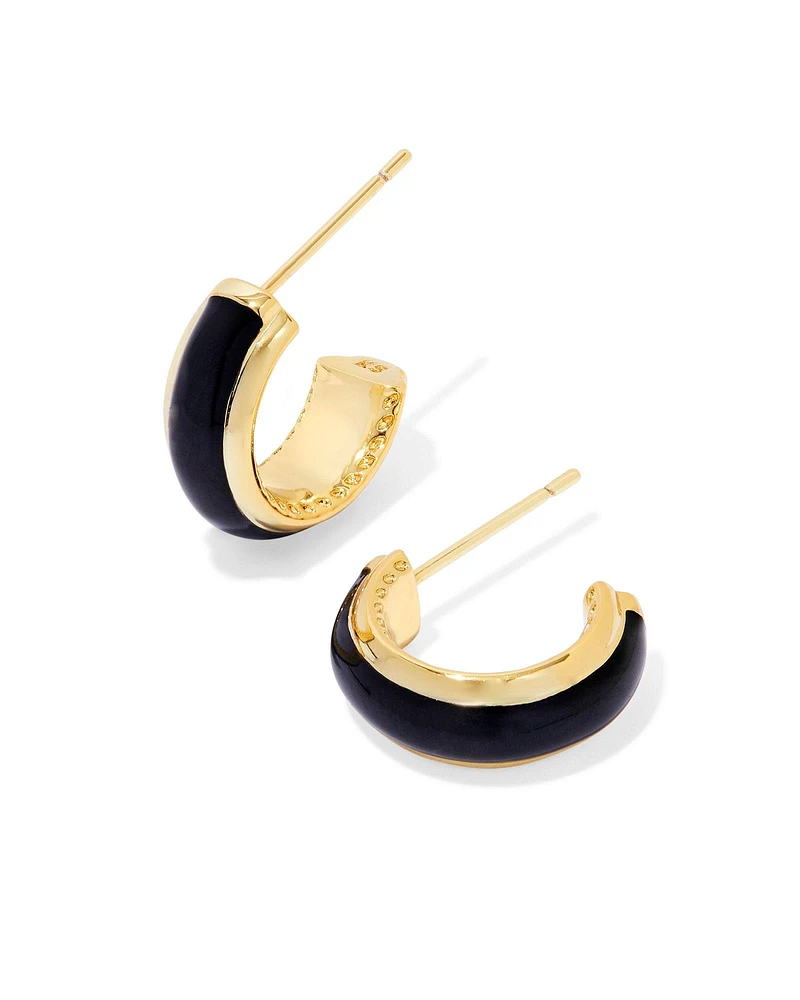 Ainsley Gold Huggie Earrings Orange Enamel