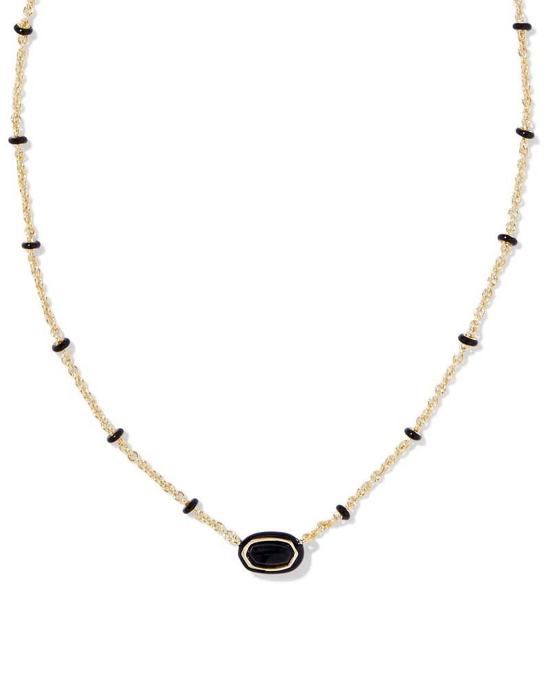 Mini Elisa Gold Enamel Frame Short Pendant Necklace Variegated Orange Magnesite
