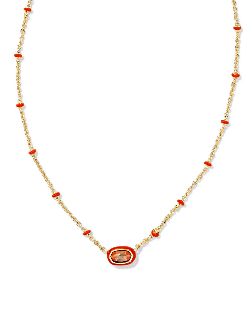 Mini Elisa Gold Enamel Frame Short Pendant Necklace in Navy Mother-of-Pearl