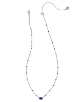 Mini Elisa Silver Enamel Frame Short Pendant Necklace in Navy Mother-of-Pearl