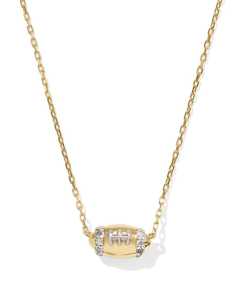 Tiny Diamond Football 14k Yellow Gold Pendant Necklace White