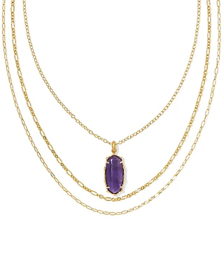 Elle Vintage Gold Bamboo Frame Triple Strand Necklace Marbled Amber Illusion
