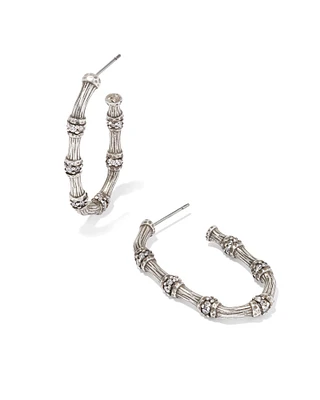 Maura Vintage Silver Bamboo Hoop Earrings in White CZ