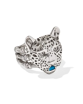 Maura Vintage Silver Jaguar Statement Ring Variegated Indigo Magnesite