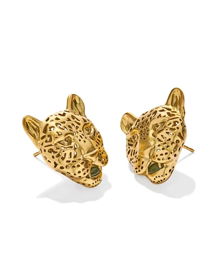 Maura Vintage Gold Jaguar Statement Stud Earrings Sage Serpentine