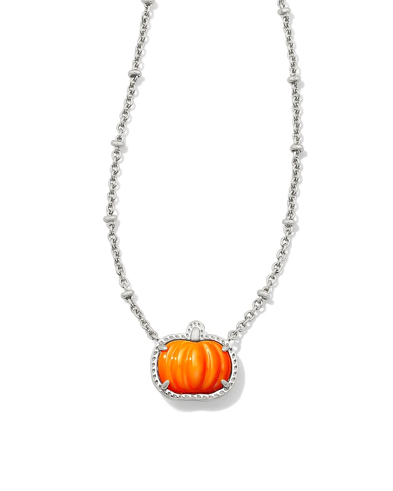 Pumpkin Silver Short Pendant Necklace in Orange Mother-of-Pearl