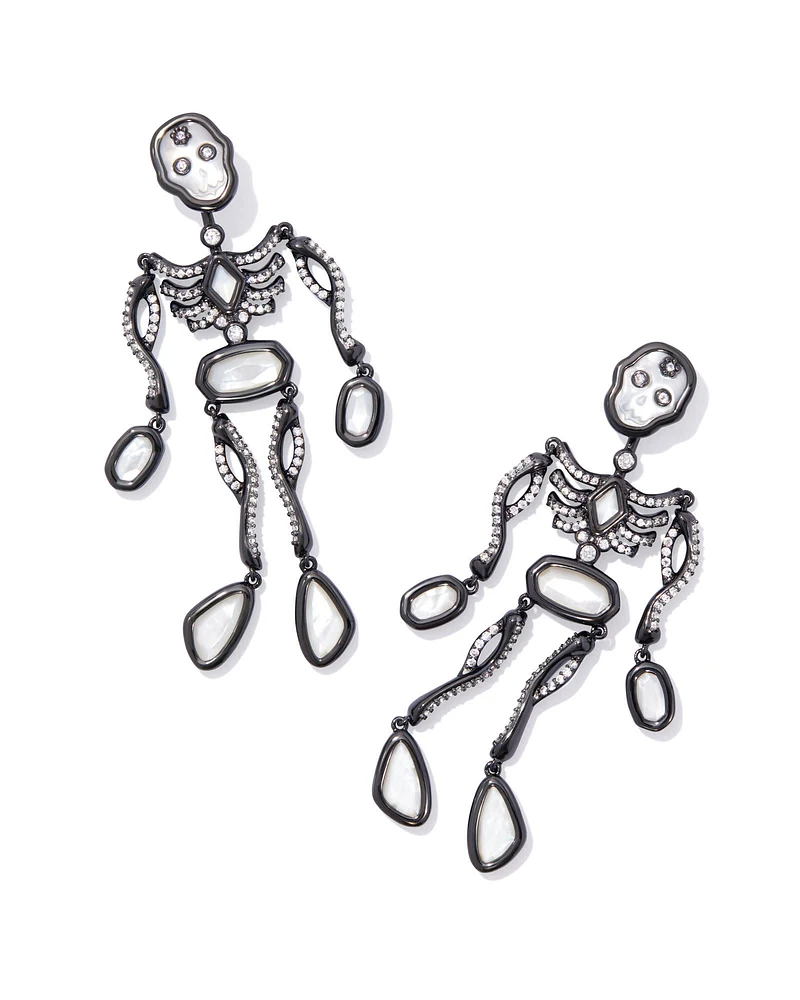 Skeleton Gold Statement Earrings in Ivory Mother-of-Pearl