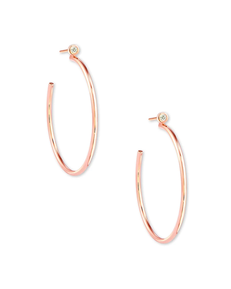 Audrey 14k Rose Gold Hoop Earrings in White Diamond
