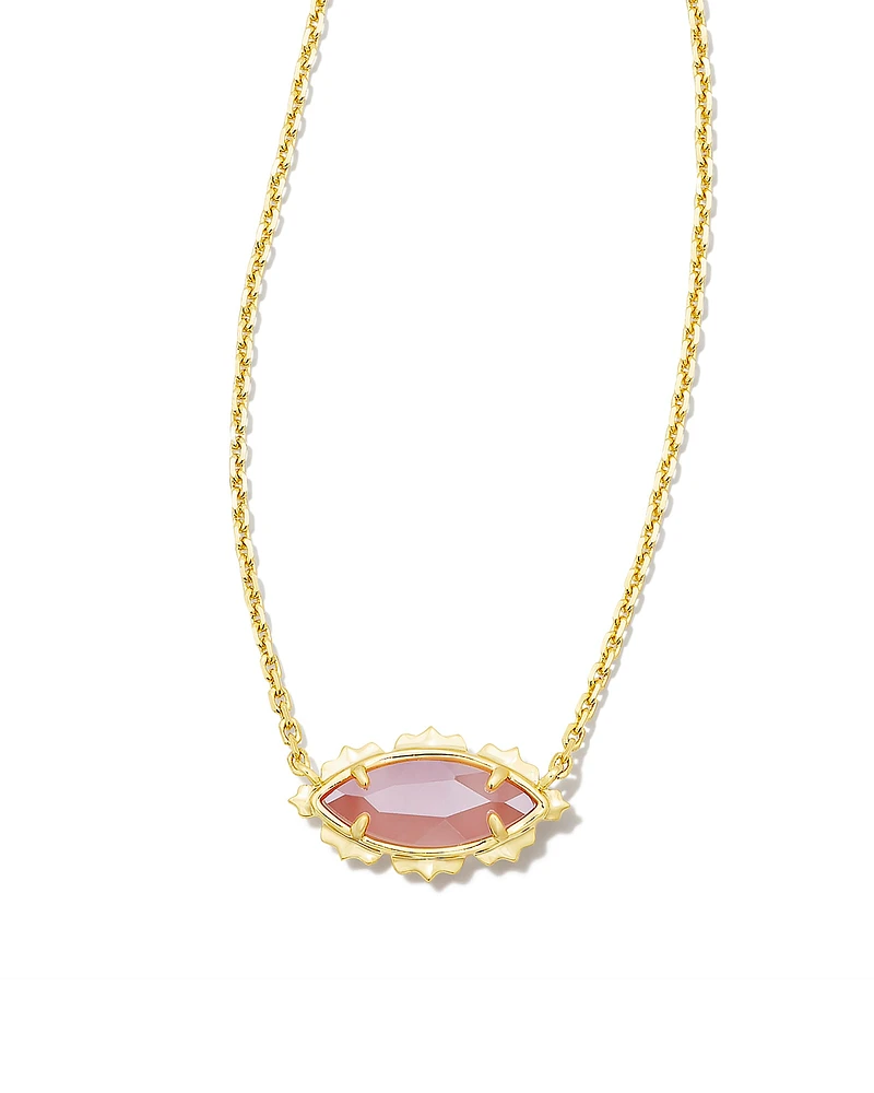 Genevieve Gold Short Pendant Necklace in Luster Plated Pink Cat's Eye Glass