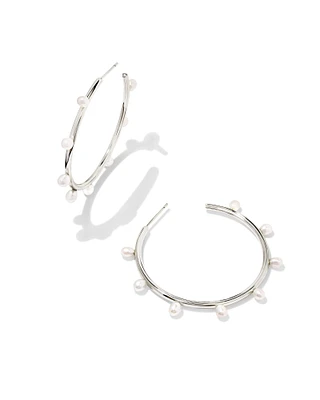 Leighton Silver Pearl Hoop Earrings in Freshwater Cultured Pearl