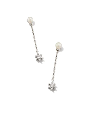 Leighton Silver Pearl Linear Earrings in Freshwater Cultured Pearl