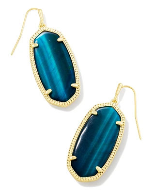 Elle Gold Drop Earrings in Teal Tiger's Eye