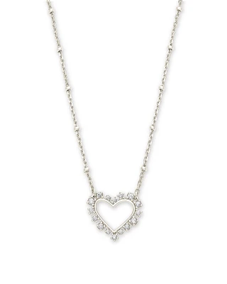 Ari Heart Silver Pendant Necklace in White Crystal