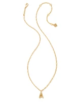 Crystal Letter A Gold Short Pendant Necklace in White Crystal