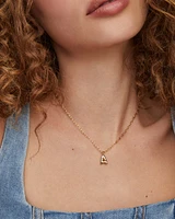 Crystal Letter A Gold Short Pendant Necklace in White Crystal