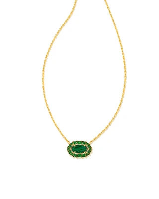 Elisa Gold Crystal Frame Short Pendant Necklace in Kelly Green Illusion