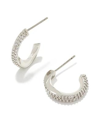 Ella Silver Huggie Earrings in White CZ
