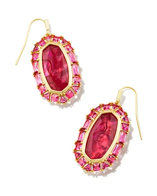 Elle Gold Crystal Frame Drop Earrings in Kelly Green Illusion