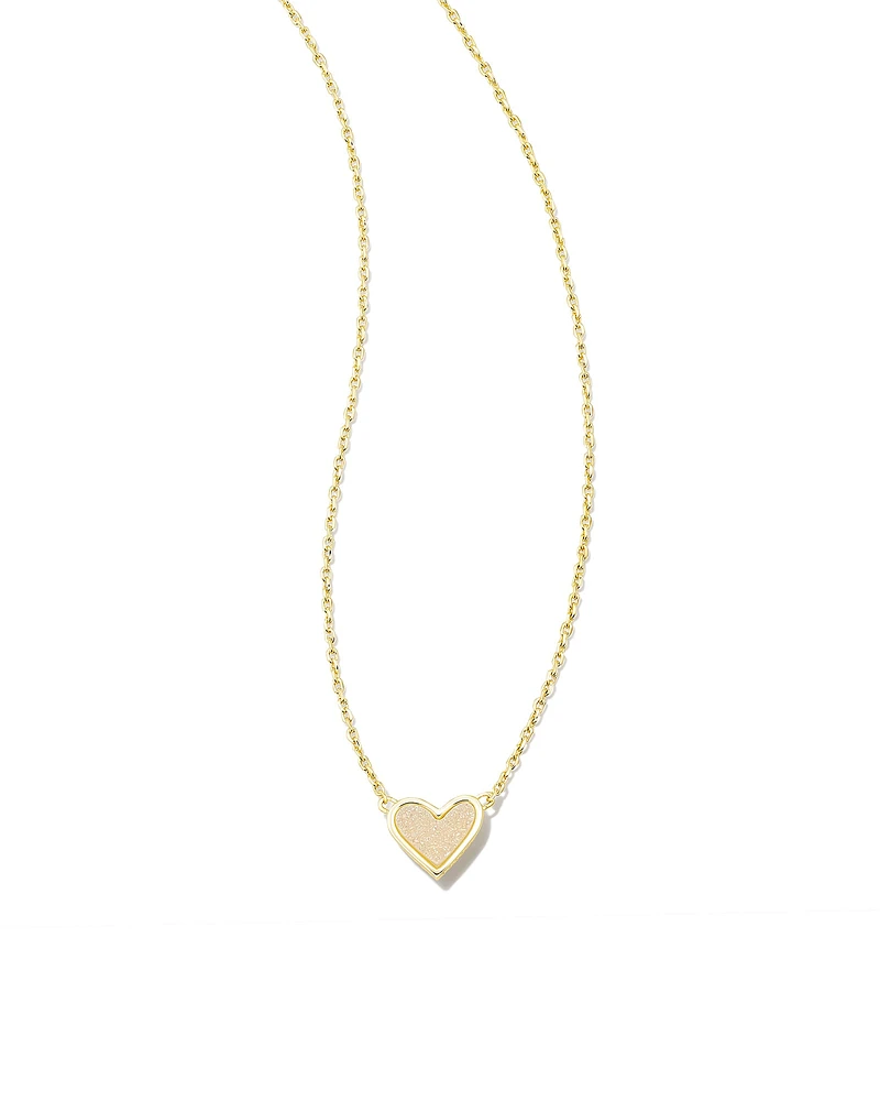 Framed Ari Heart Gold Short Pendant Necklace Light Pink Drusy