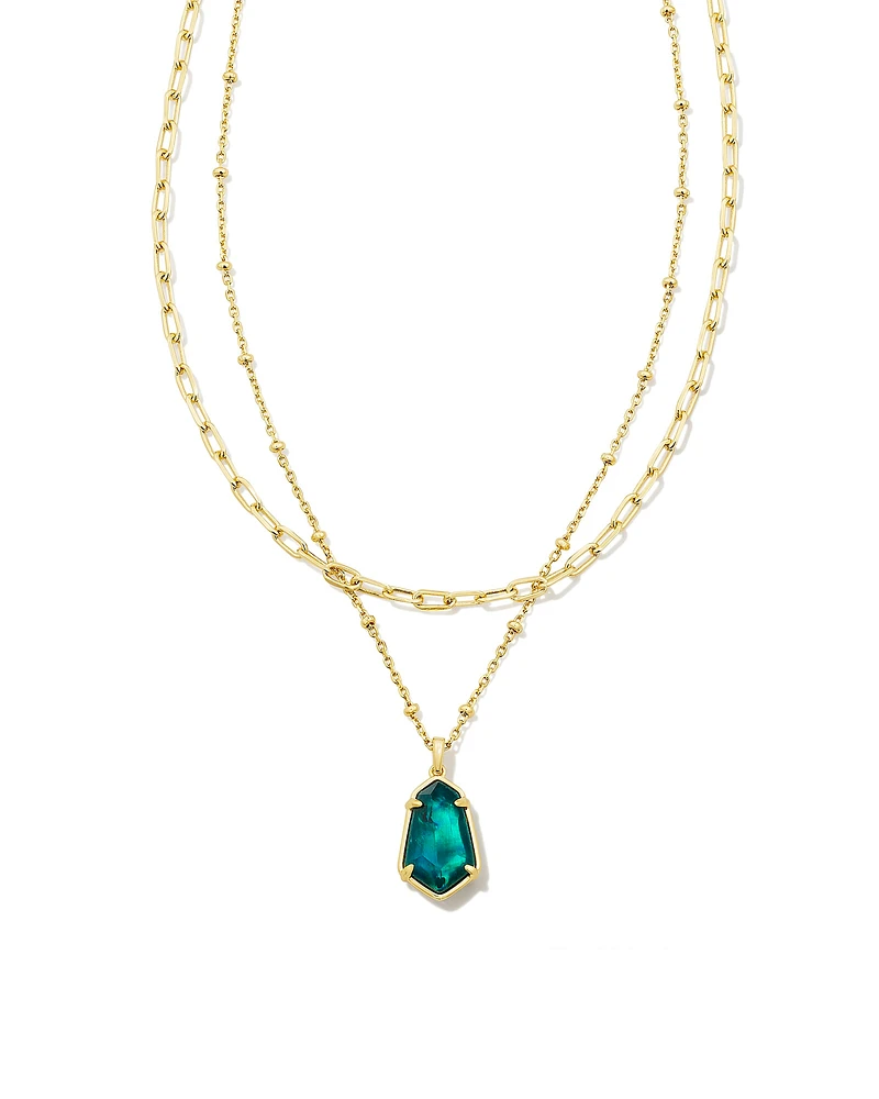 Alexandria Gold Multi Strand Necklace in Teal Green Illusion