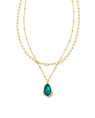 Alexandria Gold Multi Strand Necklace in Teal Green Illusion