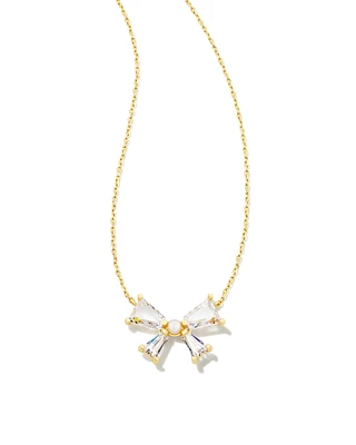Blair Gold Bow Short Pendant Necklace in White CZ