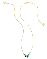 Blair Gold Butterfly Small Short Pendant Necklace in Green Mix