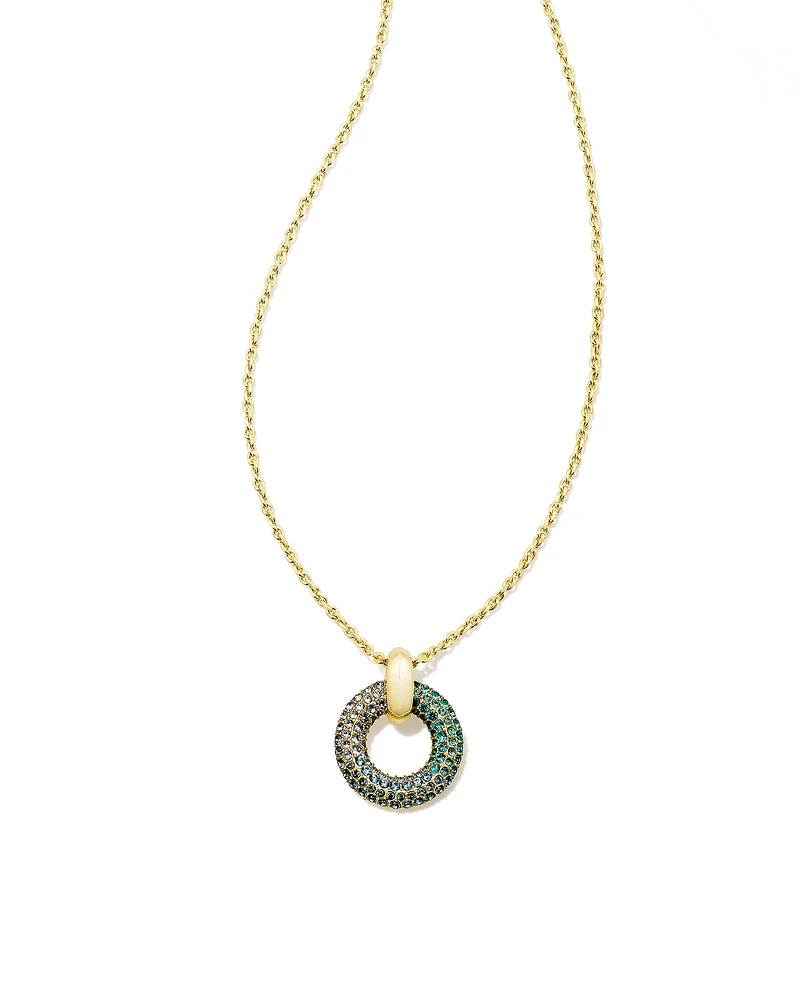Mikki Gold Pave Short Pendant Necklace in Green Blue Ombre Mix