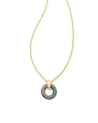 Mikki Gold Pave Short Pendant Necklace in Green Blue Ombre Mix