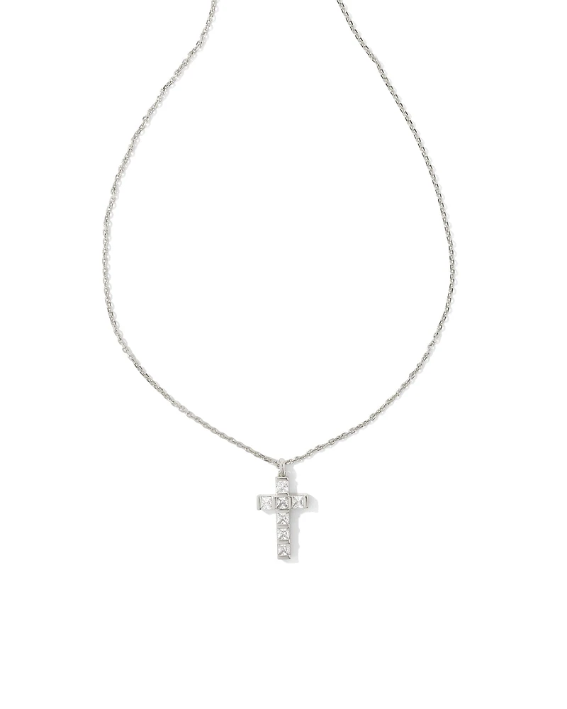 Gracie Silver Cross Short Pendant Necklace in White CZ