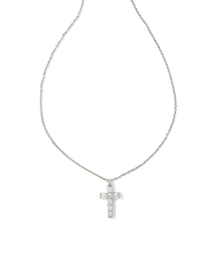 Gracie Silver Cross Short Pendant Necklace in White CZ