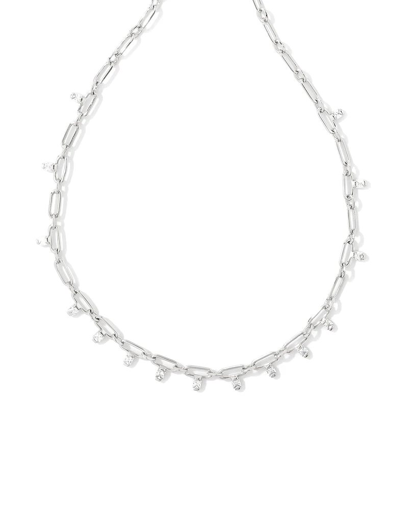 Lindy Silver Crystal Chain Necklace in White CZ