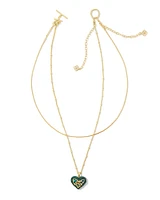 Penny Gold Heart Multi Strand Necklace Green Mix