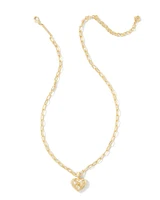Penny Gold Heart Short Pendant Necklace in White CZ
