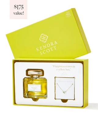 Framed Ari Heart Gold Pendant Necklace in Light Green Mother-of-Pearl and Jade Blossom Eau de Parfum 75ml Fragrance Gift Set