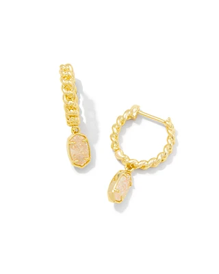 Emilie Gold Huggie Earrings in Iridescent Drusy