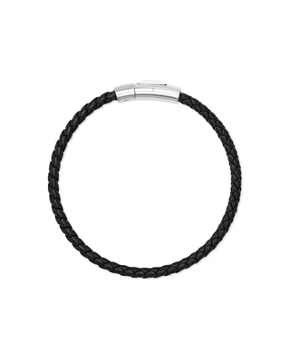 Evans Sterling Silver Corded Bracelet Black Leather