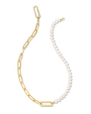 Ashton Gold Half Chain Necklace in Freshwater Cultured Pearl