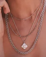 Dira Stone Silver Short Pendant Necklace in Ivory Mix