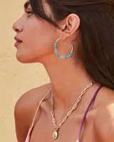 Jovie Gold Beaded Hoop Earrings in Variegated Dark Teal Magnesite