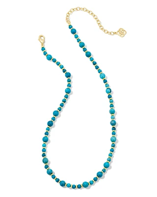 Jovie Gold Beaded Strand Necklace in Variegated Dark Teal Magnesite