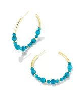 Jovie Gold Beaded Hoop Earrings in Variegated Dark Teal Magnesite