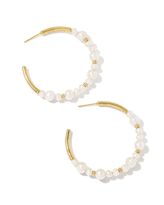Jovie Gold Beaded Hoop Earrings in Freshwater Cultured Pearl