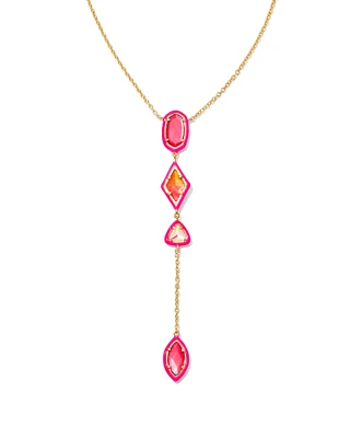 Greta Gold Y Necklace in Pink Mix
