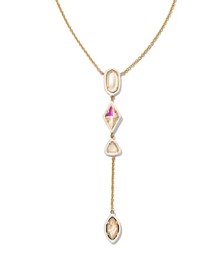 Greta Gold Y Necklace in Ivory Mix
