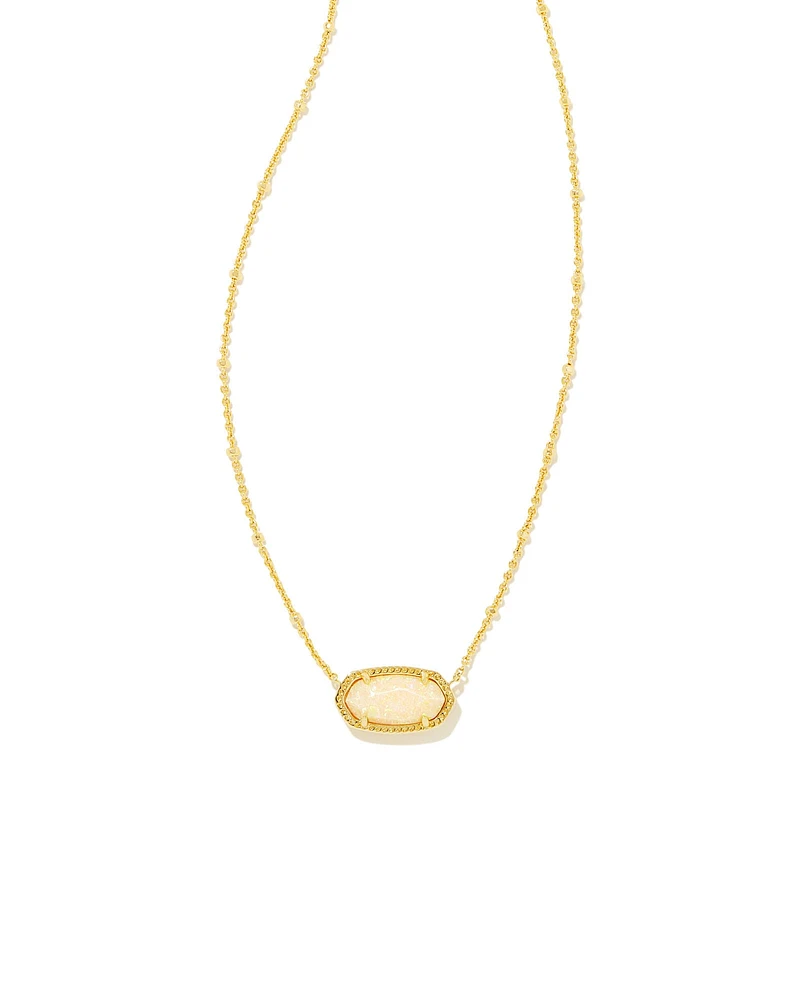 Elisa Gold Satellite Short Pendant Necklace in Yellow Kyocera Opal