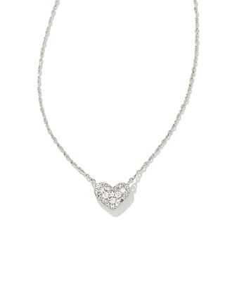 Ari Silver Pave Crystal Heart Necklace White CZ