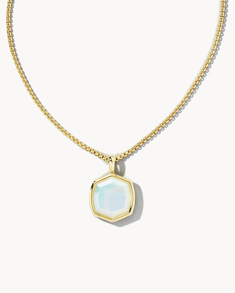 Davis Gold Long Pendant Necklace in Iridescent Opalite