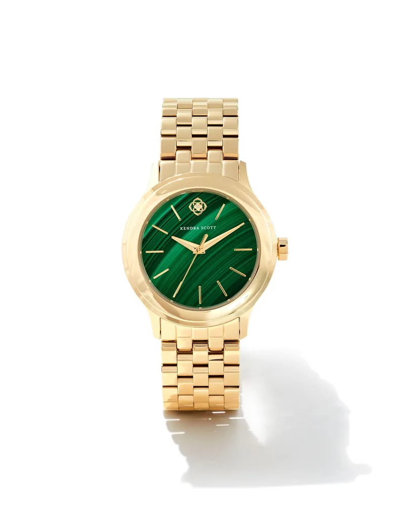 Alex Gold Tone Stainless Steel 35mm Watch Green Malachite