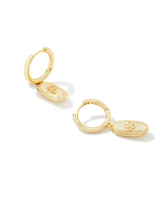 Rue Gold Huggie Earrings in White CZ